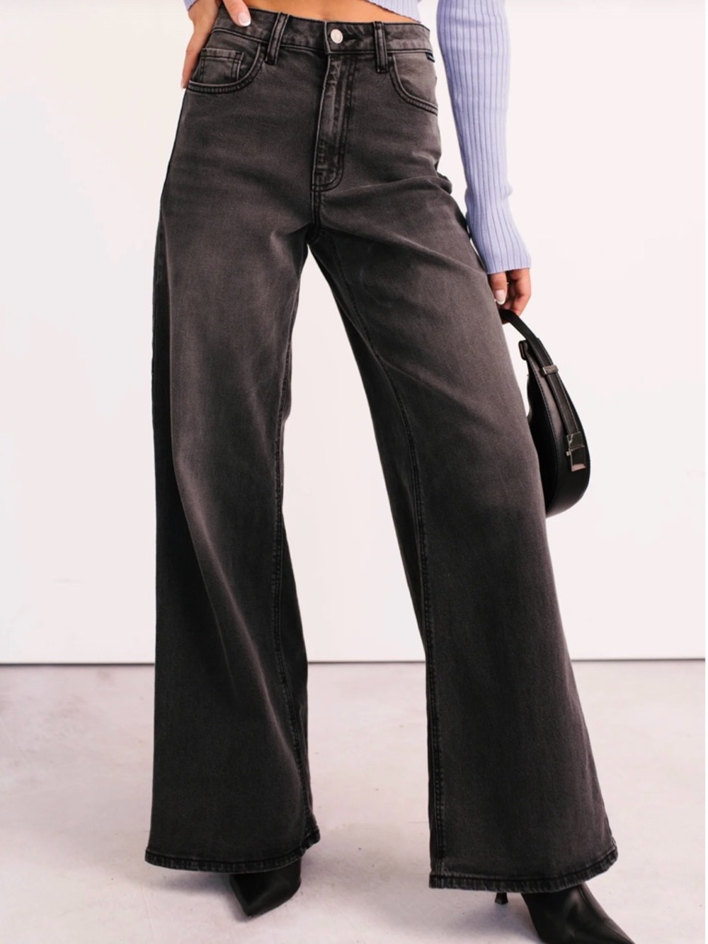 CELLO High-Waist Wide Leg Jeans - Washed Black